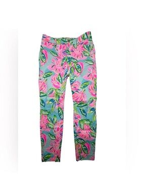 Lilly Pulitzer Pink & Blue Floral Print Stretch Pants size 0